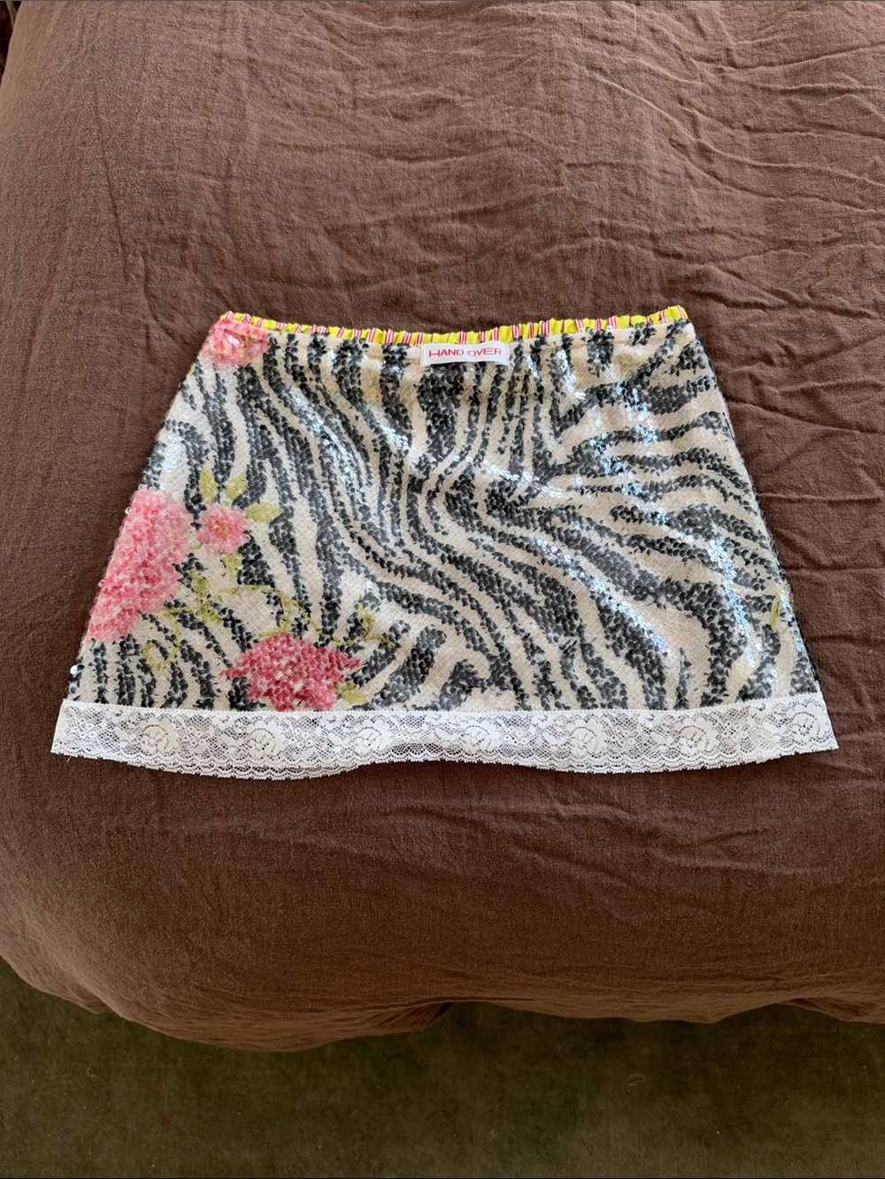 Hand Over Floral Zebra Sequin Mini Skirt - Picture 2 of 5